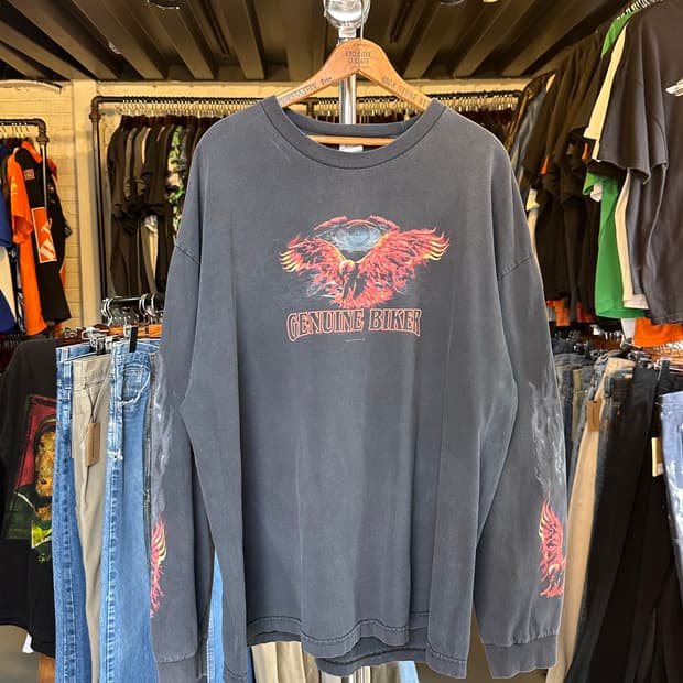 Genuine Biker 페이드 프린팅 롱슬리브 티셔츠