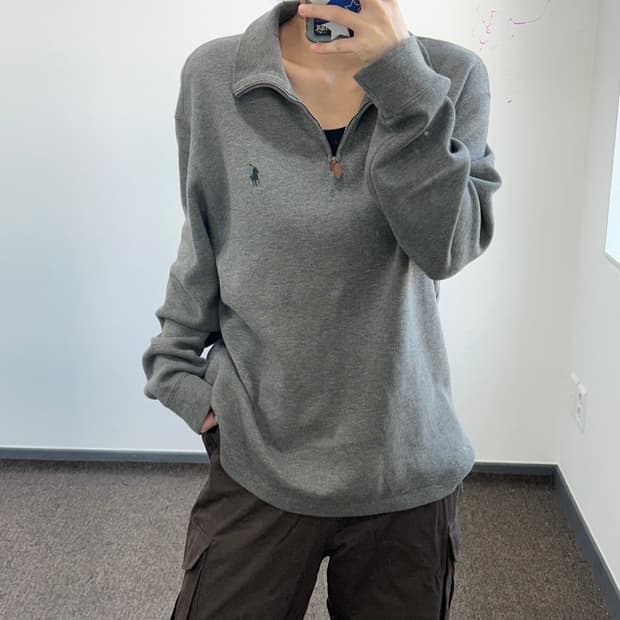 Polo 폴로 그린 포니 그레이 반집업 니트 