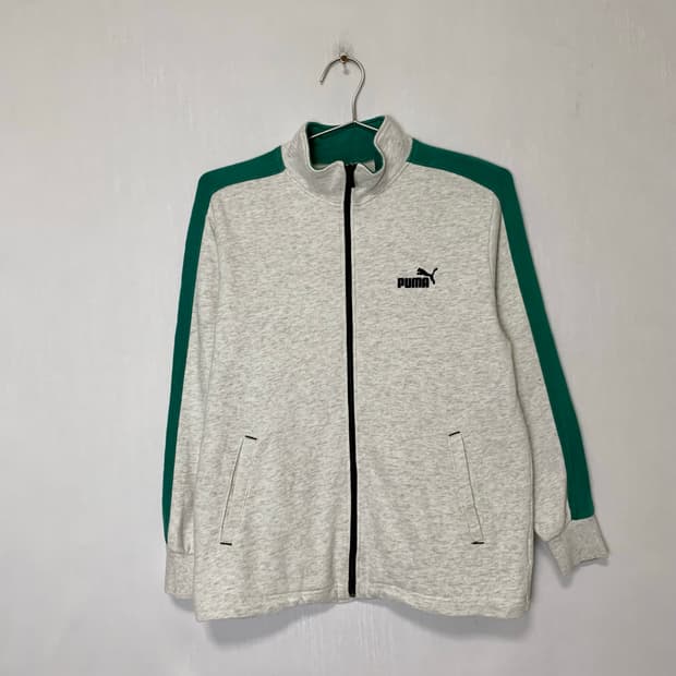푸마 PUMA 백로고 트랙탑 코튼 집업 져지 오트밀 민트 배색 y2k 트