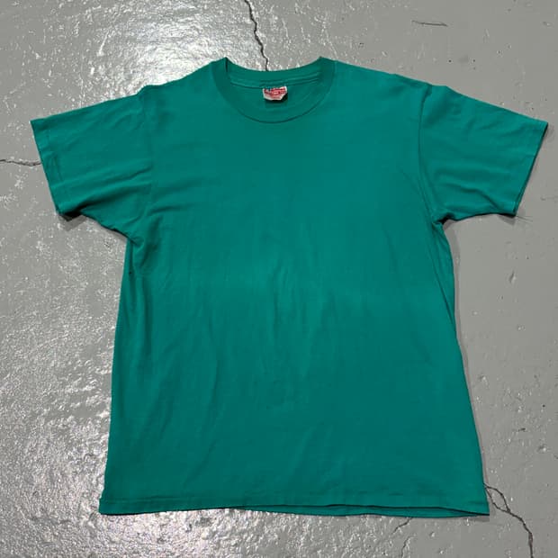80~90s USA Hanes (헤인즈) 민트색 반팔 티셔츠 싱글 스티치