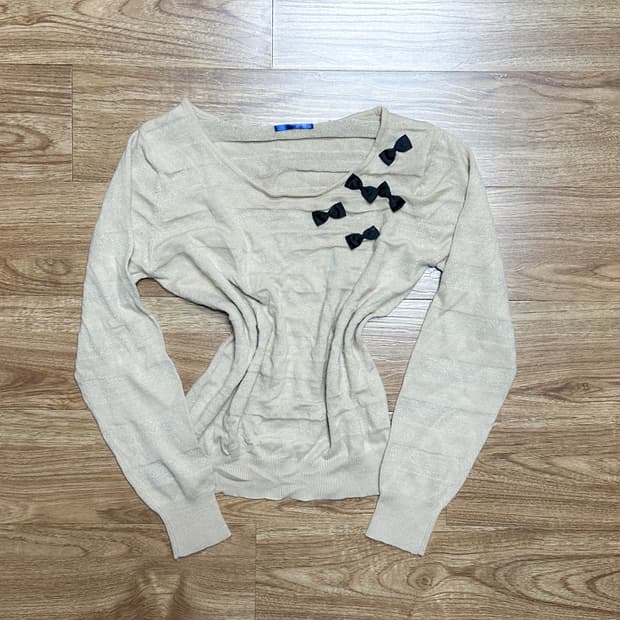 빈티지 라떼 리본 니트 히메갸루 로걀 모리걸 히메카지 헤이세이 히메카지 