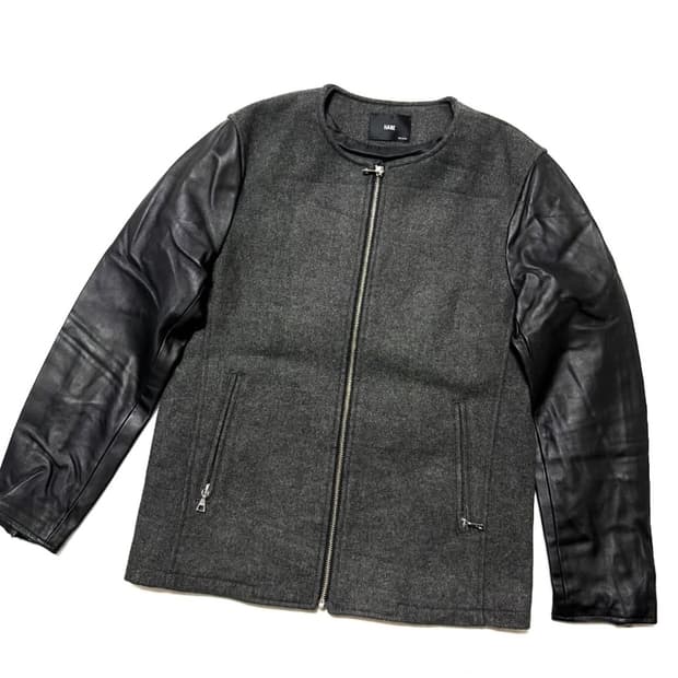 HARE - 레더 슬리브 울 자켓