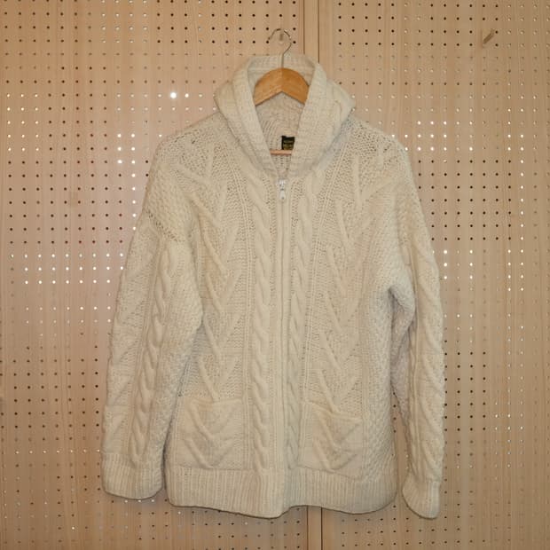 빈티지 핸드메이드 울 후드 니트 집업