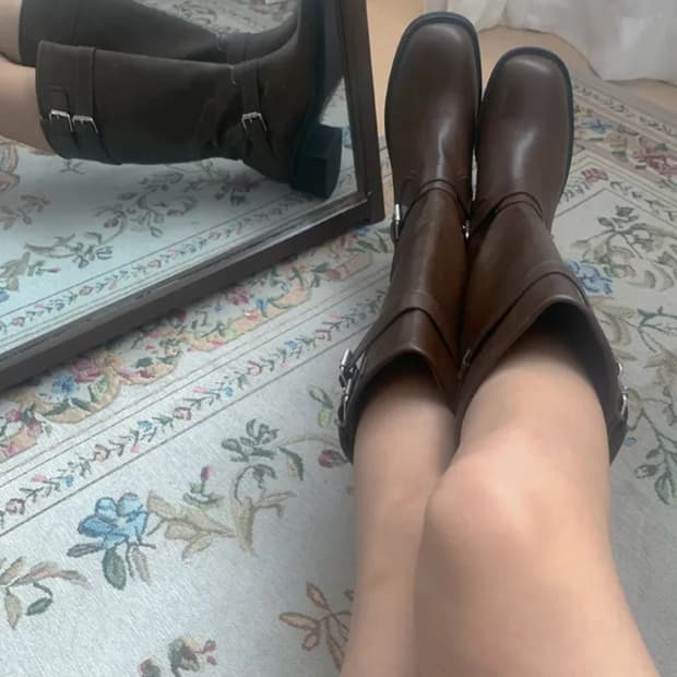 팜므뮤즈 사이드 버클 레더 롱부츠 브라운 245 새상품