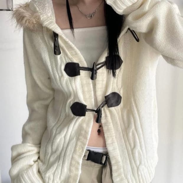 빈티지 퍼 니트 후드 떡볶이 가디건