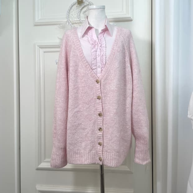 pink melange over back point cardigan