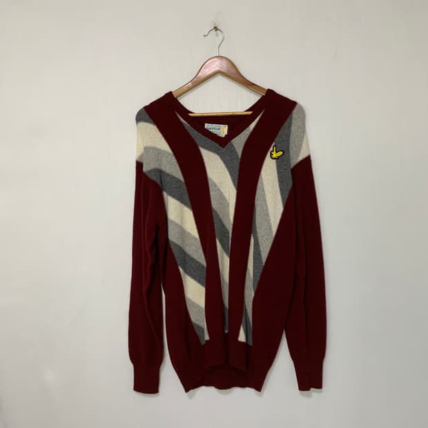 라일앤스콧 브이넥 캐시미어 패턴 니트 일본빈티지