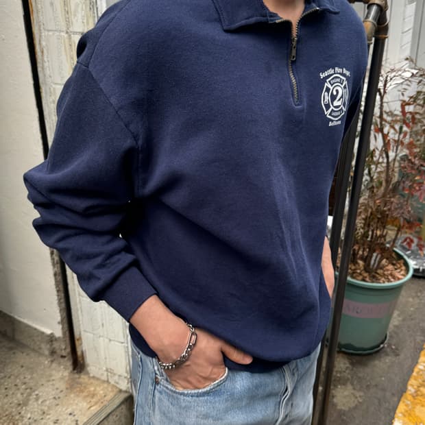 90s Jerzees 쿼터집업 카라맨투맨(T64)