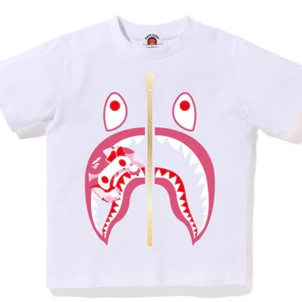 [150] 베이프 ABC 핑크카모 마일로 인 샤크 반팔티 화이트 키즈