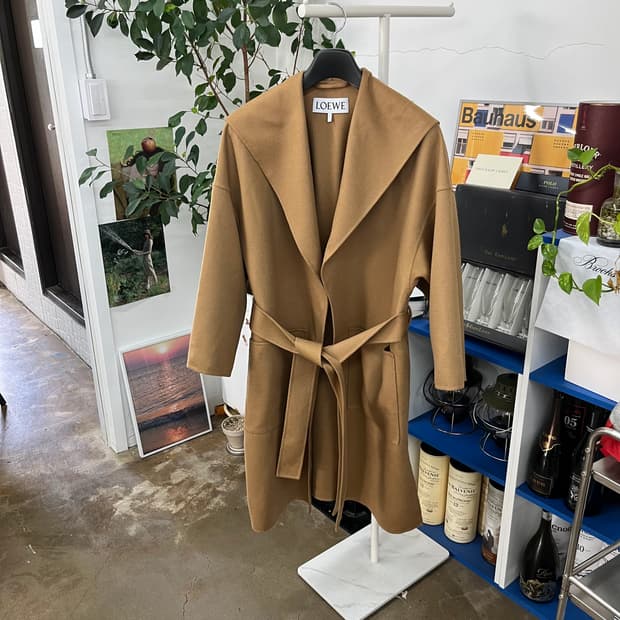 로에베 우먼 캐시미어 블렌드 후드 로브 코트 XS 