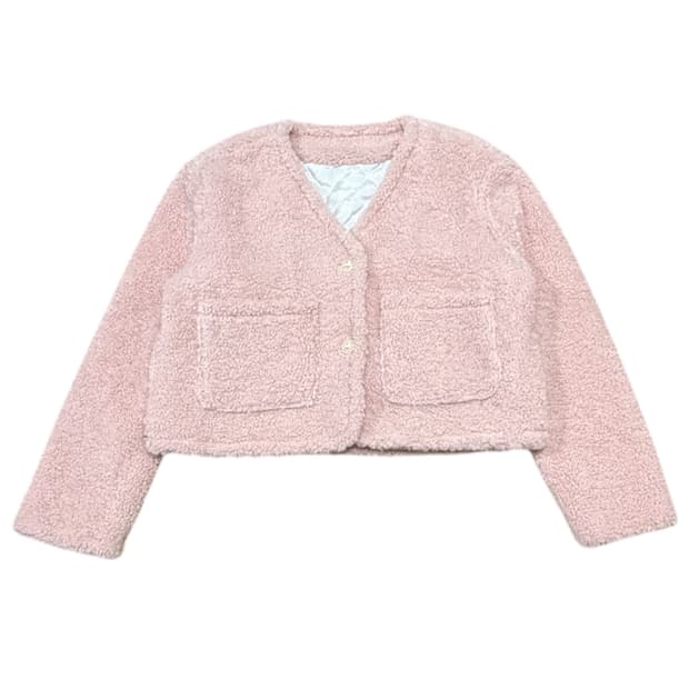 (W) 핑크 플리스 크롭 숏 패딩 자켓