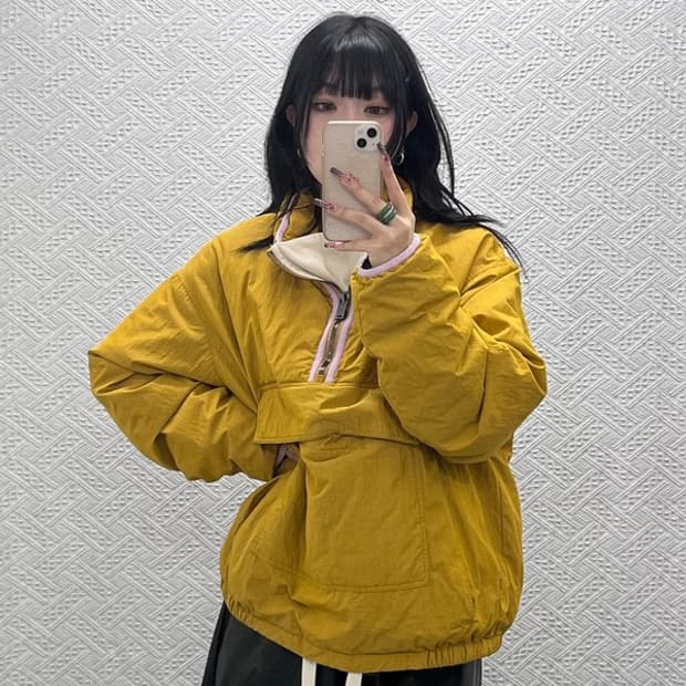 더 일마 빈티지 레트로 머스타드 패딩 바람막이 아노락 110 C11558