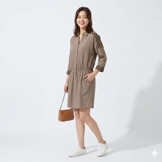 🌿체형커버 | 나이스클랍 브라운 밴딩 미디 원피스 55~66 | 봄코디