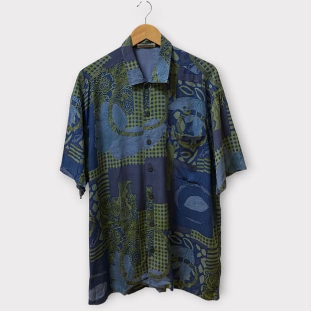 일본 Vintage Green Patchwork Shirt-free