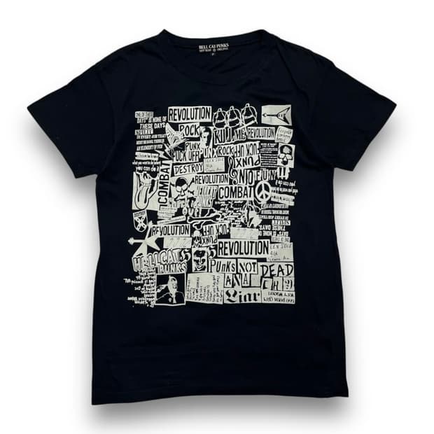 헬 캣 펑크 밴드 스컬 카투 아트 패치 빈티지 반팔 티셔츠