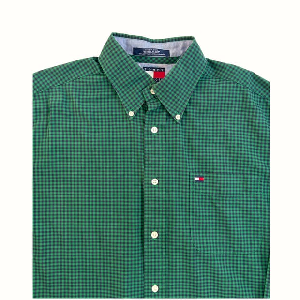 L~XL) 타미힐피거 릴렉스 핏 체크 패턴 셔츠 그린컬러