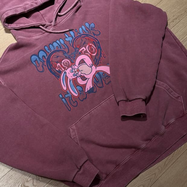 빈티지 토끼 그래픽 후드티 105