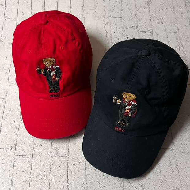 90s vintage 폴로 랄프로렌 곰돌이 빈티지 모자 네이비 레드