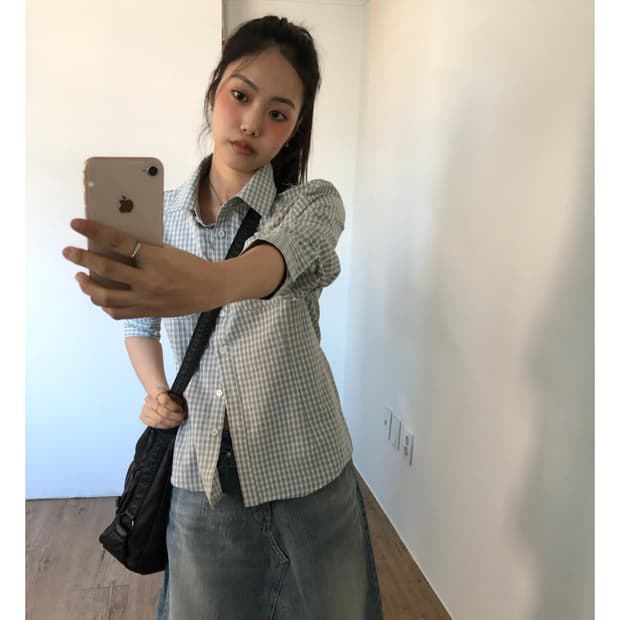 샵 더기 루프온 체크셔츠 블루