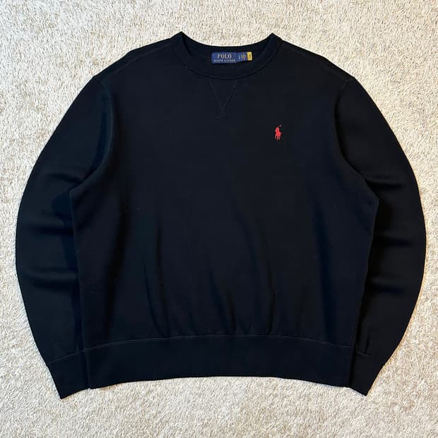 폴로 랄프로렌 신형 QR 레드포니 플리스 맨투맨 블랙