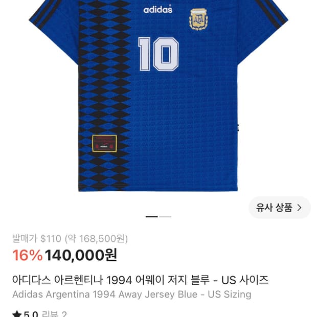 아디다스 아르헨티나 1994 어웨이 저지 블루 - US 사이즈
