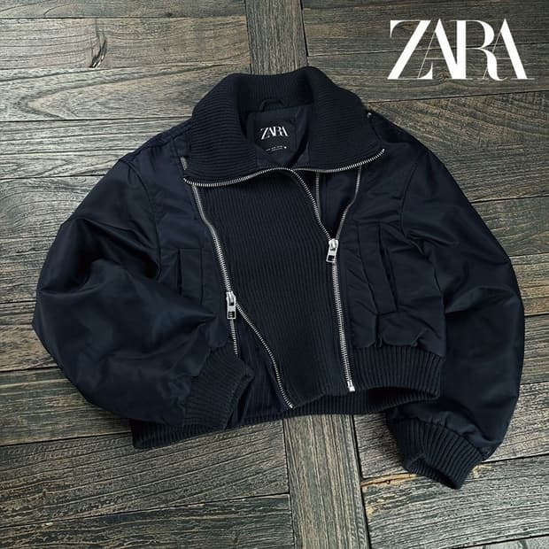 [자라] 하이넥 크롭 오버핏 블루종 봄버 자켓 M19346