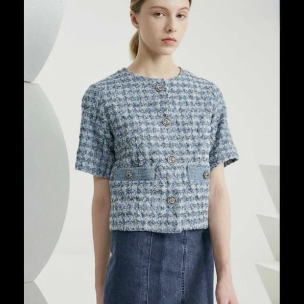 한섬 타임  하프 슬리브 트위드 자켓 