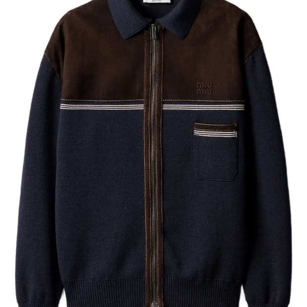 (새제품) 미우 미우 Miu Miu 울 및 가죽 지퍼 가디건 48