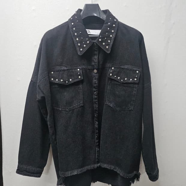 자라 드랍 숄더 스터드셔츠 데님 셔츠 재킷 L