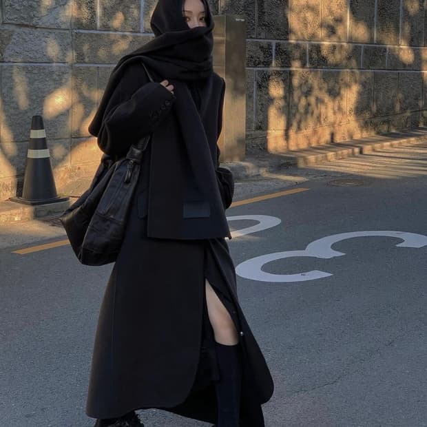 트리밍버드 캐시미어 롱코트 머플러세트 블랙