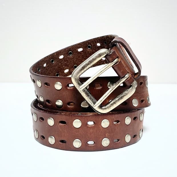 빈티지 투홀 아일렛 통가죽 벨트