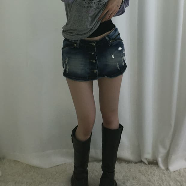 다크워시 로우라이즈 버튼업 데님 스커트팬츠