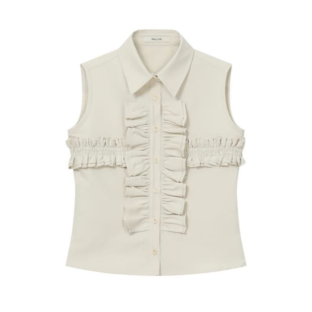 폴린느 003 슬리브리스 러플 더블 셔츠