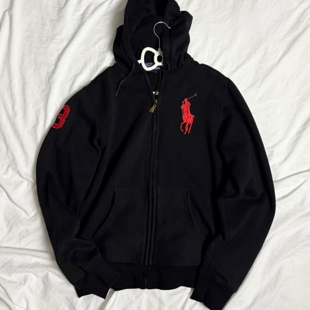 폴로 빅포니 블랙 레드 후드집업