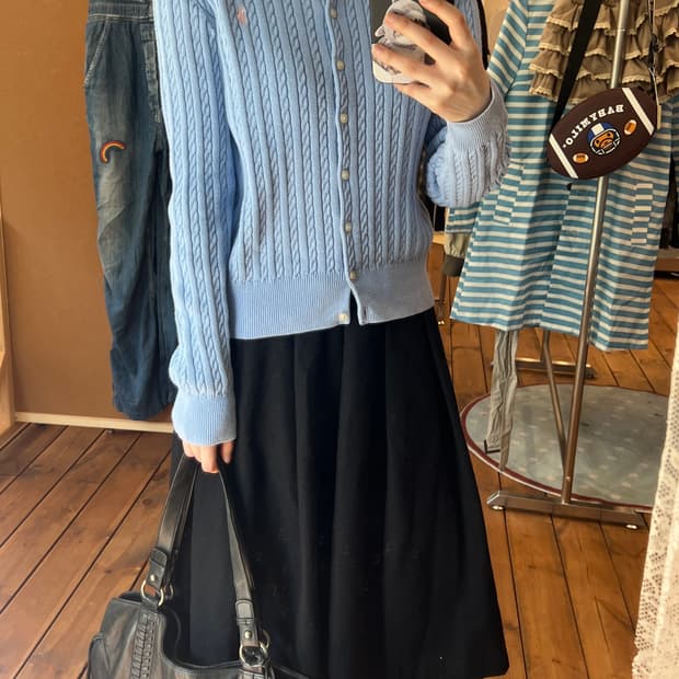 폴로 스카이블루 꽈배기 니트