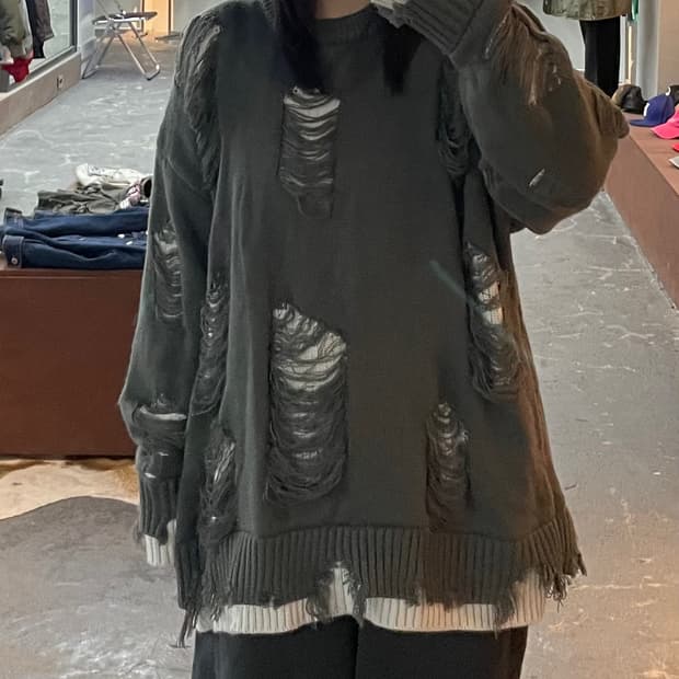 빈티지 데미지 그레이 니트 H2061