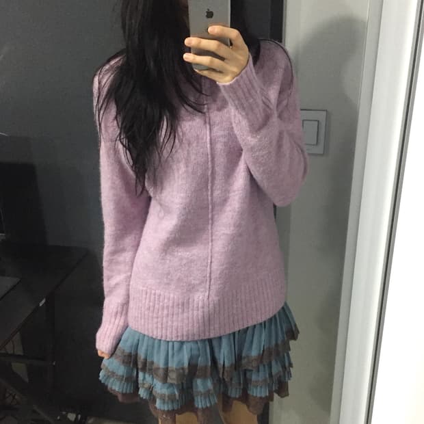 JPV 하구미 사와코 터틀넥 풀오버 라일락 멜란지 니트