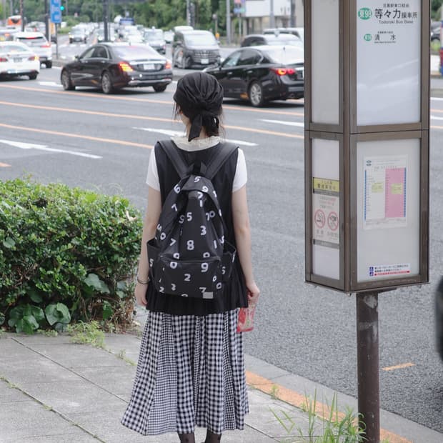 Mix checked long skirt