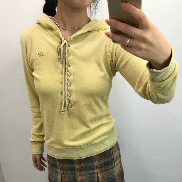 테리 아일렛 후드 긴팔티