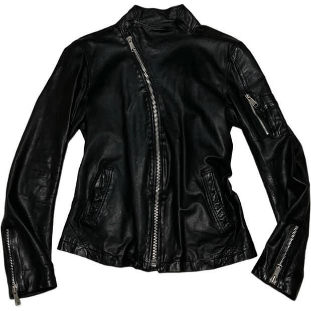 릭오웬스맛 양가죽 하이넥 사선 자켓 블랙