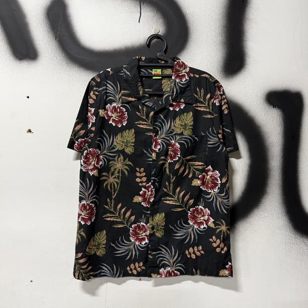 VTG 빈티지 플라워 리프 풀 패턴 원포켓 하와이안 셔츠
