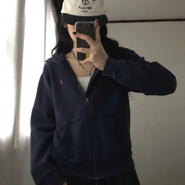 폴로 네이비 후드집업