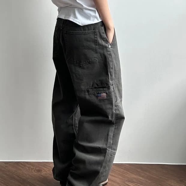 (M) 성조기 다잉 워크 와이드 팬츠 차콜 바지 에이블리