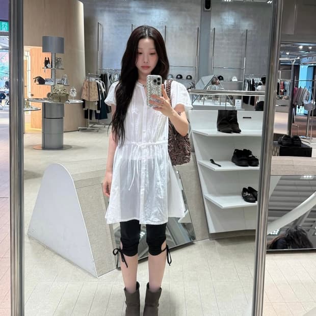 온무드 듀 레이스 핀턱 드레스 화이트