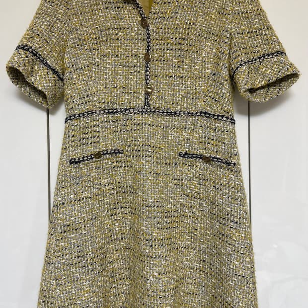 시슬리 트위드 반팔 원피스 옐로우