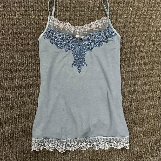 M)Japanese vintage 자수 비즈 페어리 모리 블루 슬리브리스