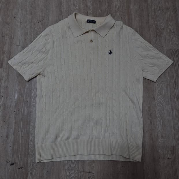 비버리리힐즈폴로클럽 자수로고 카라 케이블 꽈배기 니트 L(100)