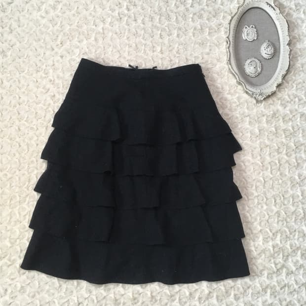 jpn vintage black frill cancan wool sk