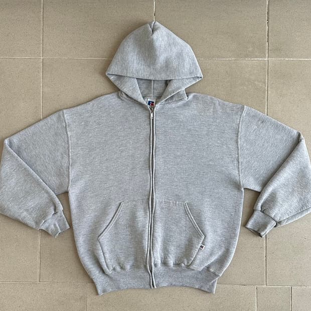 90s 빈티지 러셀 후드집업 그레이 L
