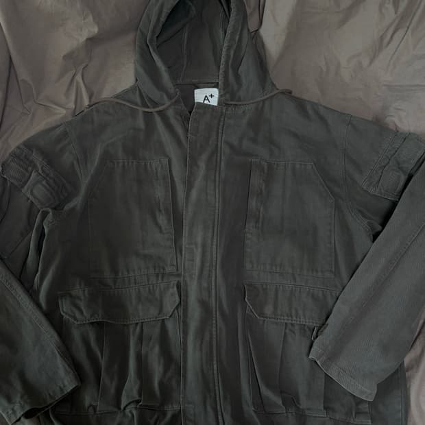 빈티지 포켓 후드 야상 자켓 차콜
